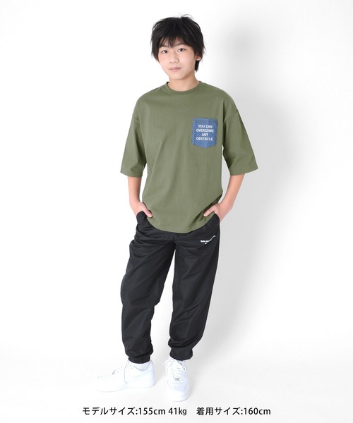 GLAZOS(グラソス)の「タフ天竺・ドロップショルダーデニムポケット5分袖Tシャツ(Tシャツ/カットソー・キッズ・ブラック/グレー/カーキ・170cm/130cm/140cm/150cm/160cm)」の7枚目の写真