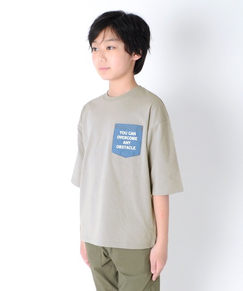 GLAZOS(グラソス)の「タフ天竺・ドロップショルダーデニムポケット5分袖Tシャツ(Tシャツ/カットソー・キッズ・ブラック/グレー/カーキ・170cm/130cm/140cm/150cm/160cm)」の8枚目の写真