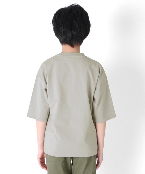 GLAZOS(グラソス)の「タフ天竺・ドロップショルダーデニムポケット5分袖Tシャツ(Tシャツ/カットソー・キッズ・ブラック/グレー/カーキ・170cm/130cm/140cm/150cm/160cm)」の9枚目の写真