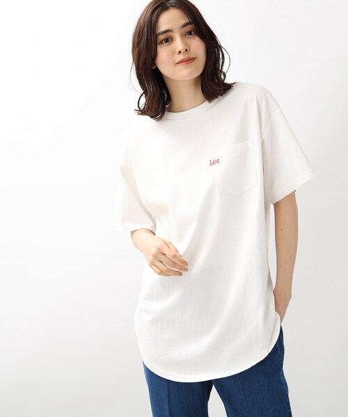 Lee(リー)の「【Lee】別注ラウンドヘムロングTシャツ(Tシャツ/カットソー・レディース・グリーン/グレー系その他/アイボリー・02)」の2枚目の写真