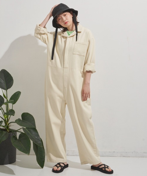 MERLOT（メルロー）の「シンプルオールインワン（つなぎ/オールインワン・レディース・ホワイト/インディゴブルー・FREE）」の4枚目の写真