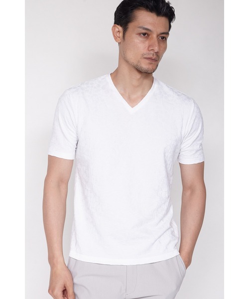 HIGH STREET（ハイストリート）の「HIGH STREET∴リンクスフラワーVネックＴシャツ（Tシャツ/カットソー・メンズ・ネイビー/グレー/オフホワイト/ライトグリーン・LL/M/L）」の2枚目の写真