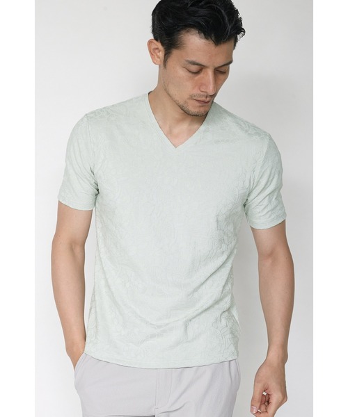 HIGH STREET（ハイストリート）の「HIGH STREET∴リンクスフラワーVネックＴシャツ（Tシャツ/カットソー・メンズ・ネイビー/グレー/オフホワイト/ライトグリーン・LL/M/L）」の4枚目の写真