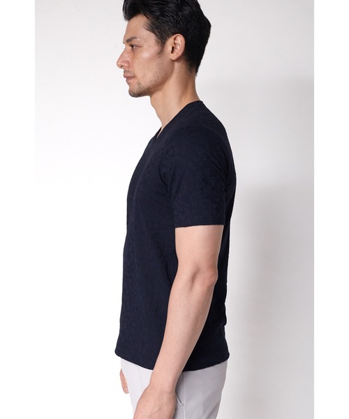 HIGH STREET（ハイストリート）の「HIGH STREET∴リンクスフラワーVネックＴシャツ（Tシャツ/カットソー・メンズ・ネイビー/グレー/オフホワイト/ライトグリーン・LL/M/L）」の10枚目の写真