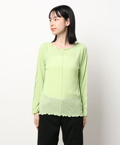 ehka sopo（エヘカソポ）の「シアーメローカットソー（Tシャツ/カットソー・レディース・ブラック/オフホワイト/ブルー/グリーン・ﾌﾘ-）」の3枚目の写真