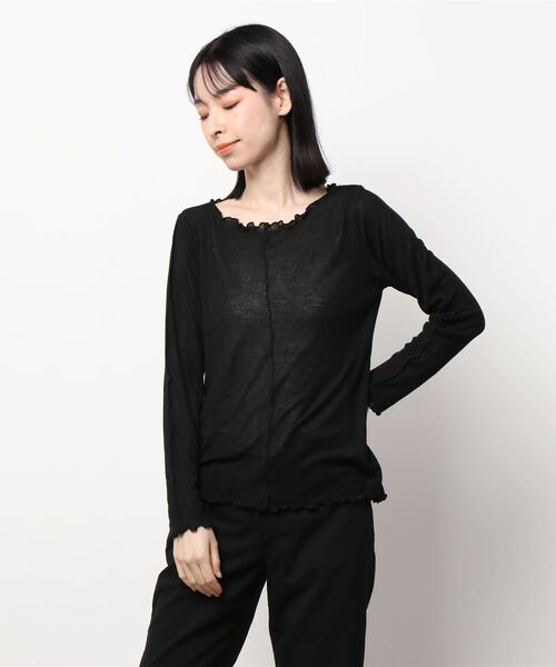 ehka sopo（エヘカソポ）の「シアーメローカットソー（Tシャツ/カットソー・レディース・ブラック/オフホワイト/ブルー/グリーン・ﾌﾘ-）」の2枚目の写真