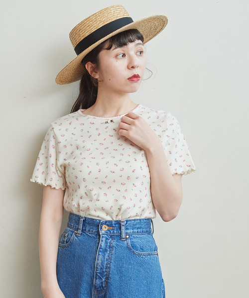 CHILD WOMAN(チャイルドウーマン)の「フライス小花プリント 半袖プルオーバー(Tシャツ/カットソー・レディース・アイボリー/ブルー・FREE)」の2枚目の写真