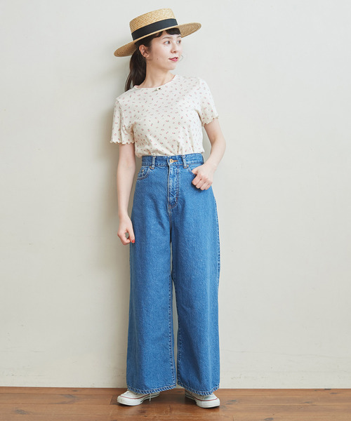 CHILD WOMAN(チャイルドウーマン)の「フライス小花プリント 半袖プルオーバー(Tシャツ/カットソー・レディース・アイボリー/ブルー・FREE)」の14枚目の写真
