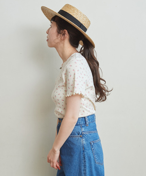CHILD WOMAN(チャイルドウーマン)の「フライス小花プリント 半袖プルオーバー(Tシャツ/カットソー・レディース・アイボリー/ブルー・FREE)」の12枚目の写真