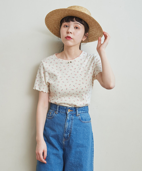 CHILD WOMAN(チャイルドウーマン)の「フライス小花プリント 半袖プルオーバー(Tシャツ/カットソー・レディース・アイボリー/ブルー・FREE)」の11枚目の写真