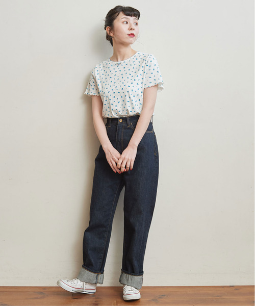 CHILD WOMAN(チャイルドウーマン)の「フライス小花プリント 半袖プルオーバー(Tシャツ/カットソー・レディース・アイボリー/ブルー・FREE)」の5枚目の写真