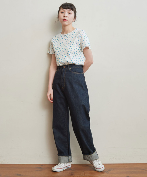 CHILD WOMAN(チャイルドウーマン)の「フライス小花プリント 半袖プルオーバー(Tシャツ/カットソー・レディース・アイボリー/ブルー・FREE)」の7枚目の写真