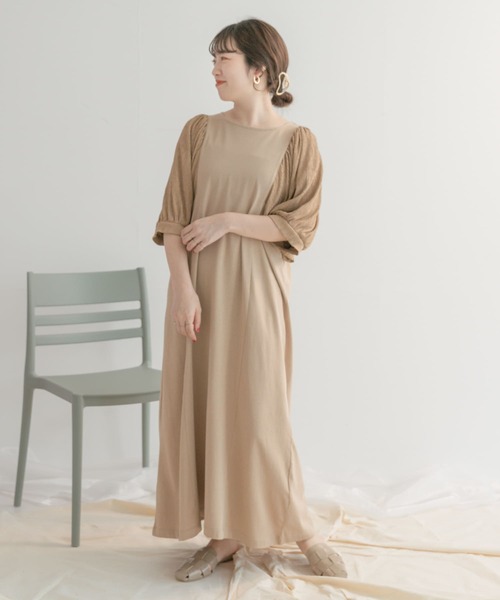 ITEMS URBANRESEARCH（アイテムズ アーバンリサーチ）の「ソデドッキングワンピース（ワンピース・レディース・ブラック/ベージュ/ブルー・FREE）」の6枚目の写真