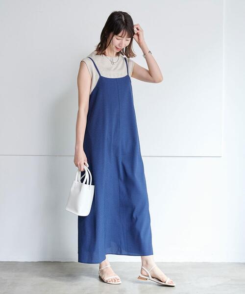 green label relaxing（グリーンレーベルリラクシング）の「【WEB限定】［ TALL /H166㎝～］サッカー キャミ ワンピース（ワンピース・レディース・オフホワイト/オレンジ/ネイビー・TALL）」の3枚目の写真