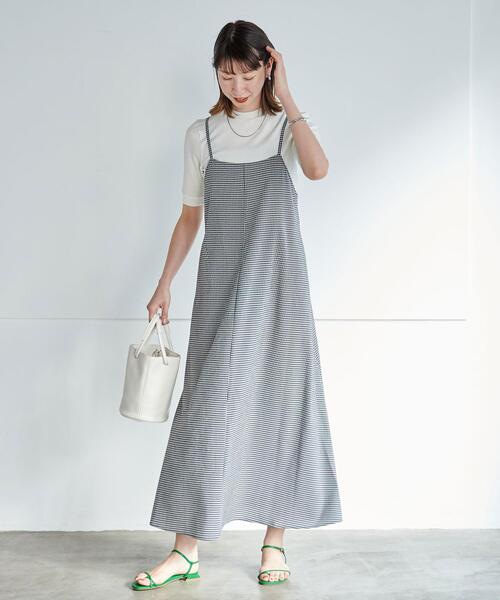 green label relaxing（グリーンレーベルリラクシング）の「【WEB限定】［ TALL /H166㎝～］サッカー キャミ ワンピース（ワンピース・レディース・オフホワイト/オレンジ/ネイビー・TALL）」の2枚目の写真