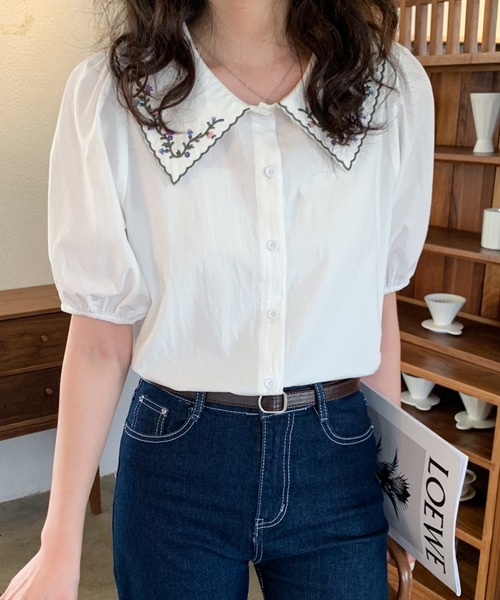 Diosfront(ディオスフロント)の「刺繍衿付デザインパフスリーブシャツブラウス(シャツ/ブラウス・レディース・サックスブルー/ホワイト/ブラック・S/M)」の21枚目の写真