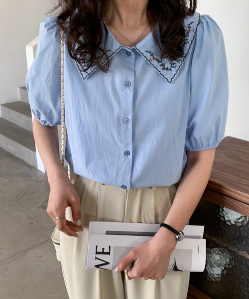 Diosfront(ディオスフロント)の「刺繍衿付デザインパフスリーブシャツブラウス(シャツ/ブラウス・レディース・サックスブルー/ホワイト/ブラック・S/M)」の10枚目の写真