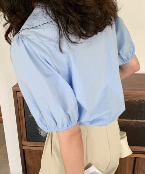 Diosfront(ディオスフロント)の「刺繍衿付デザインパフスリーブシャツブラウス(シャツ/ブラウス・レディース・サックスブルー/ホワイト/ブラック・S/M)」の13枚目の写真