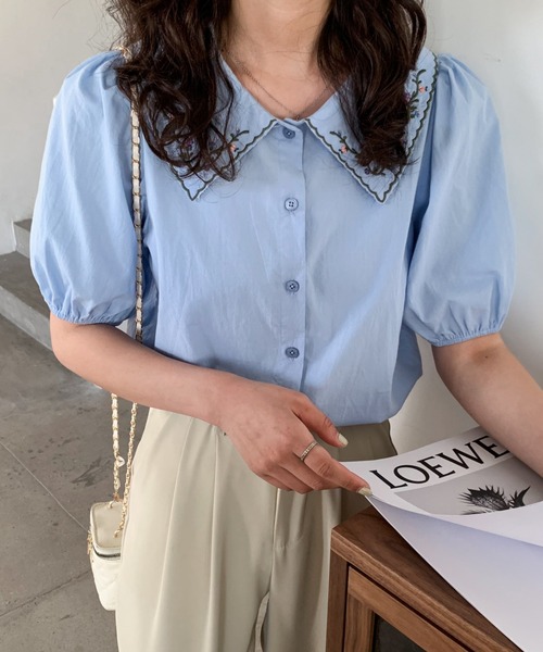 Diosfront(ディオスフロント)の「刺繍衿付デザインパフスリーブシャツブラウス(シャツ/ブラウス・レディース・サックスブルー/ホワイト/ブラック・S/M)」の11枚目の写真