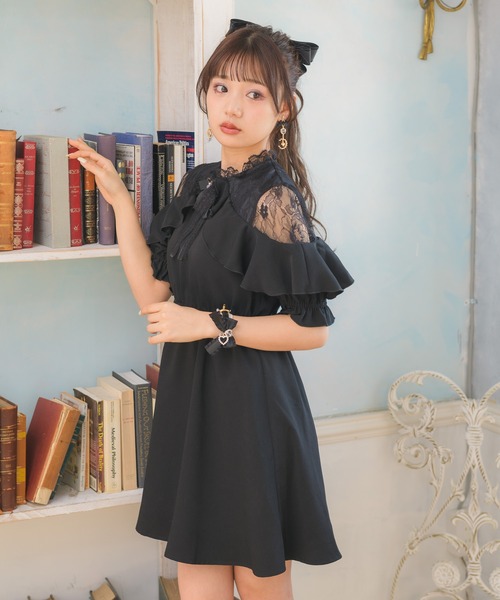 ロジータ ROJITA 肩レースブローチ付き半袖ワンピース 明日カノ ロジータ ROJITA 肩レースブローチ付き半袖ワンピース （ピンク