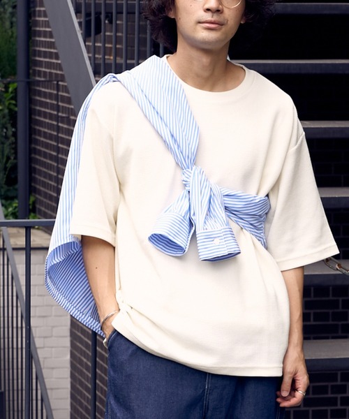 CIAOPANIC TYPY(チャオパニックティピー)の「テックワッフル半袖Tee(Tシャツ/カットソー・メンズ・ホワイト/ブラック/サックスブルー/グリーン/グレイッシュベージュ・L/M/S)」の2枚目の写真