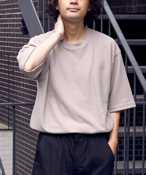 CIAOPANIC TYPY(チャオパニックティピー)の「テックワッフル半袖Tee(Tシャツ/カットソー・メンズ・ホワイト/ブラック/サックスブルー/グリーン/グレイッシュベージュ・L/M/S)」の4枚目の写真