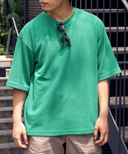 CIAOPANIC TYPY(チャオパニックティピー)の「テックワッフル半袖Tee(Tシャツ/カットソー・メンズ・ホワイト/ブラック/サックスブルー/グリーン/グレイッシュベージュ・L/M/S)」の18枚目の写真