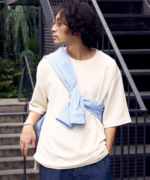 CIAOPANIC TYPY(チャオパニックティピー)の「テックワッフル半袖Tee(Tシャツ/カットソー・メンズ・ホワイト/ブラック/サックスブルー/グリーン/グレイッシュベージュ・L/M/S)」の6枚目の写真