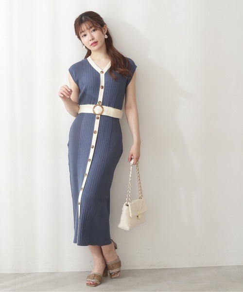 PROPORTION BODY DRESSING（プロポーションボディドレッシング）の「配色フロント釦ニットワンピース / 1212240600（ワンピース・レディース・オレンジ/ブルー/ダークグレー・SMALL/MEDIUM）」の10枚目の写真