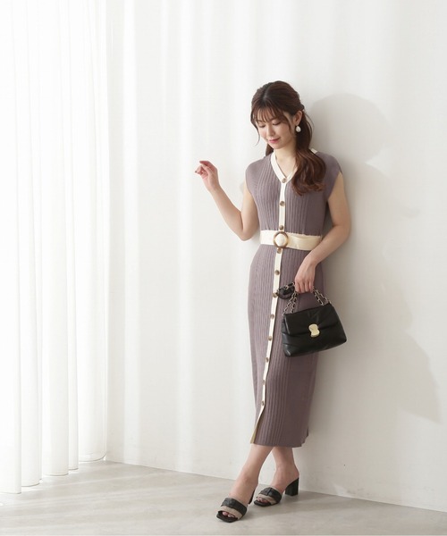 PROPORTION BODY DRESSING（プロポーションボディドレッシング）の「配色フロント釦ニットワンピース / 1212240600（ワンピース・レディース・オレンジ/ブルー/ダークグレー・SMALL/MEDIUM）」の4枚目の写真