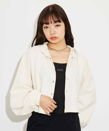 X-girl | CROSS JACQUARD CARDIGAN/ボリュームスリーブ/ショート丈 フード付きカーディガン/パーカー(カーディガン/ボレロ)