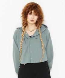 X-girl | CROSS JACQUARD CARDIGAN/ボリュームスリーブ/ショート丈 フード付きカーディガン/パーカー(カーディガン/ボレロ)