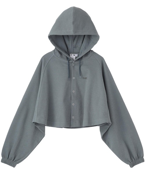 X-girl（エックスガール）の「CROSS JACQUARD CARDIGAN/ボリュームスリーブ/ショート丈 フード付きカーディガン/パーカー（カーディガン/ボレロ・レディース・ブラック/ホワイト/ダークグリーン・ONE SIZE）」の13枚目の写真