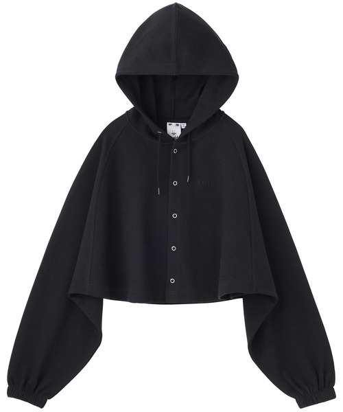 X-girl（エックスガール）の「CROSS JACQUARD CARDIGAN/ボリュームスリーブ/ショート丈 フード付きカーディガン/パーカー（カーディガン/ボレロ・レディース・ブラック/ホワイト/ダークグリーン・ONE SIZE）」の21枚目の写真