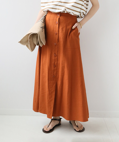 JOURNAL STANDARD relume（ジャーナルスタンダード　レリューム）の「リネンコットンヘリンボンフレアスカート（スカート・レディース・キャメル/ネイビー/アイボリー・36/38）」の3枚目の写真