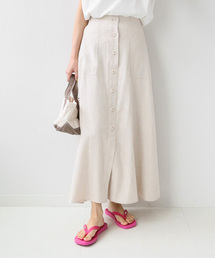 リネンコットンヘリンボンフレアスカート