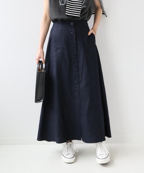 JOURNAL STANDARD relume（ジャーナルスタンダード　レリューム）の「リネンコットンヘリンボンフレアスカート（スカート・レディース・キャメル/ネイビー/アイボリー・36/38）」の5枚目の写真
