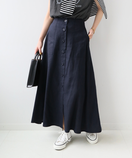 JOURNAL STANDARD relume（ジャーナルスタンダード　レリューム）の「リネンコットンヘリンボンフレアスカート（スカート・レディース・キャメル/ネイビー/アイボリー・36/38）」の6枚目の写真