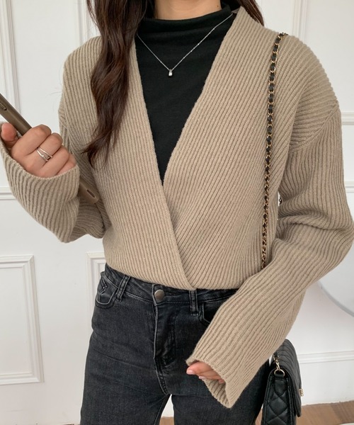 ABITOKYO（アビトーキョー）の「カシュクールニット長袖プルオーバー（ニット/セーター・レディース・ブラック/ベージュ/ブラウン/グレー/アイボリー/オレンジ/グリーン/カーキ/ブルー/チャコールグレー/キャメル/グレイッシュベージュ/ネイビー/モカ・FREE）」の7枚目の写真