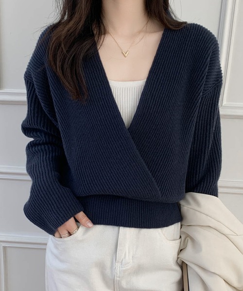 ABITOKYO（アビトーキョー）の「カシュクールニット長袖プルオーバー（ニット/セーター・レディース・ブラック/ベージュ/ブラウン/グレー/アイボリー/オレンジ/グリーン/カーキ/ブルー/チャコールグレー/キャメル/グレイッシュベージュ/ネイビー/モカ・FREE）」の11枚目の写真