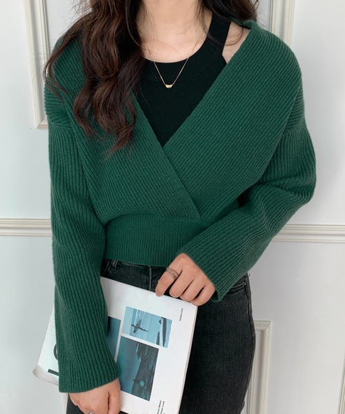 ABITOKYO（アビトーキョー）の「カシュクールニット長袖プルオーバー（ニット/セーター・レディース・ブラック/ベージュ/ブラウン/グレー/アイボリー/オレンジ/グリーン/カーキ/ブルー/チャコールグレー/キャメル/グレイッシュベージュ/ネイビー/モカ・FREE）」の10枚目の写真