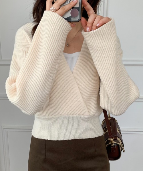 ABITOKYO（アビトーキョー）の「カシュクールニット長袖プルオーバー（ニット/セーター・レディース・ブラック/ベージュ/ブラウン/グレー/アイボリー/オレンジ/グリーン/カーキ/ブルー/チャコールグレー/キャメル/グレイッシュベージュ/ネイビー/モカ・FREE）」の19枚目の写真