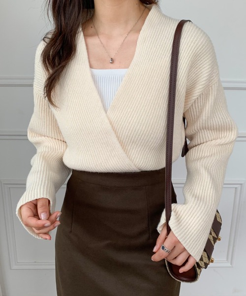 ABITOKYO（アビトーキョー）の「カシュクールニット長袖プルオーバー（ニット/セーター・レディース・ブラック/ベージュ/ブラウン/グレー/アイボリー/オレンジ/グリーン/カーキ/ブルー/チャコールグレー/キャメル/グレイッシュベージュ/ネイビー/モカ・FREE）」の15枚目の写真