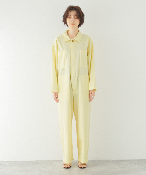 Spick & Span（スピックアンドスパン）の「コットンツイルガーメントダイAO（つなぎ/オールインワン・レディース・カーキ/イエロー・FREE）」の15枚目の写真