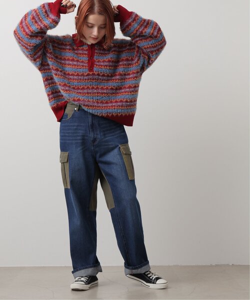 DOUBLE NAME（ダブルネーム）の「カーゴドッキングデニムストレートパンツ（その他パンツ・レディース・インディゴブルー/ブラック・FREE）」の4枚目の写真