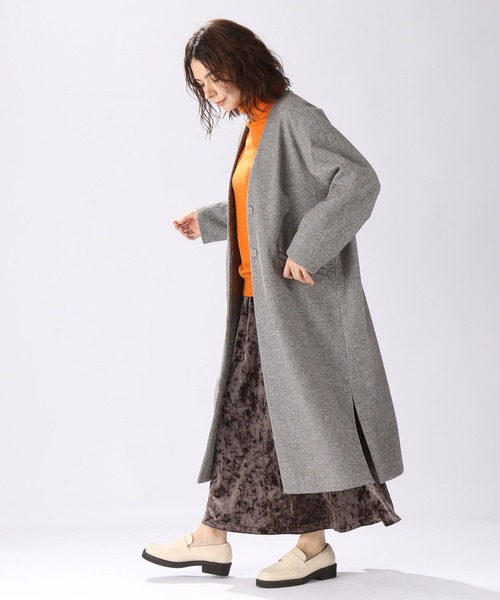 niko and...（ニコアンド）の「ウーリーマキシノーカラーコート（ノーカラーコート・レディース・ライトグレー/ダークブラウン/ネイビー/モカ/ダークブルー・MEDIUM/TALL）」の18枚目の写真