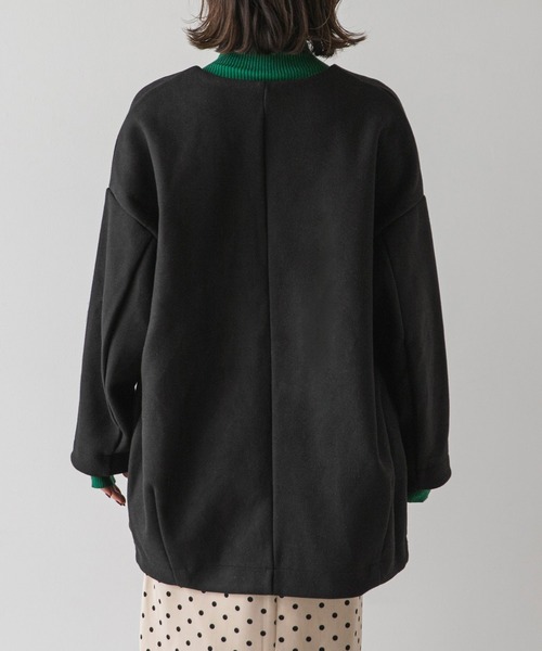 rectangle（レクタングル）の「メルトンミディコクーンコート（ノーカラーコート・レディース・ベージュ/ブラック・FREE）」の10枚目の写真