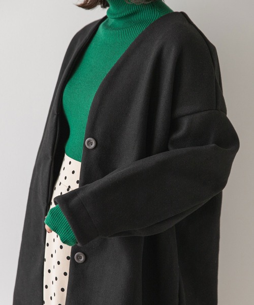 rectangle（レクタングル）の「メルトンミディコクーンコート（ノーカラーコート・レディース・ベージュ/ブラック・FREE）」の11枚目の写真