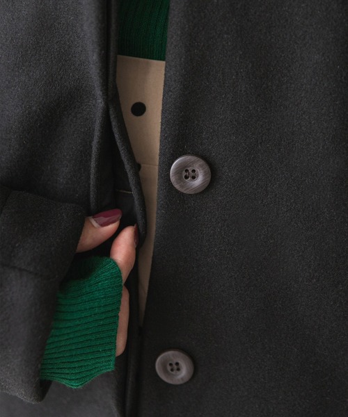 rectangle（レクタングル）の「メルトンミディコクーンコート（ノーカラーコート・レディース・ベージュ/ブラック・FREE）」の12枚目の写真