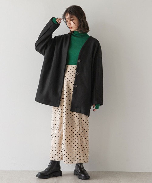 rectangle（レクタングル）の「メルトンミディコクーンコート（ノーカラーコート・レディース・ベージュ/ブラック・FREE）」の3枚目の写真